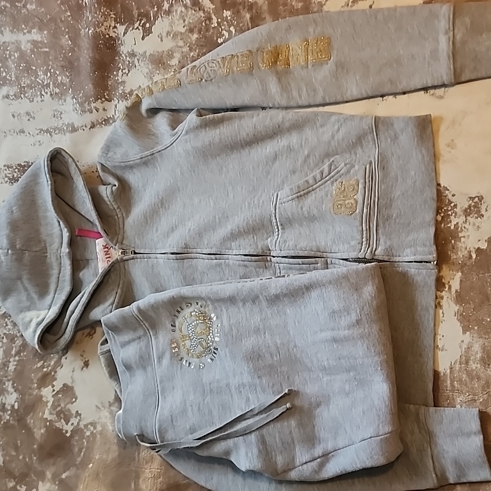 Y2K Pink Peace Bling Dog Set. Zip up hoodie with matching capris.Size: S - Picture 5 of 10